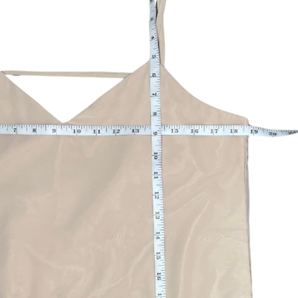 Anthology Tan Pleated Drop Waist Slip Dress XL Backless Satin Feel Minimalist - Picture 7 of 11